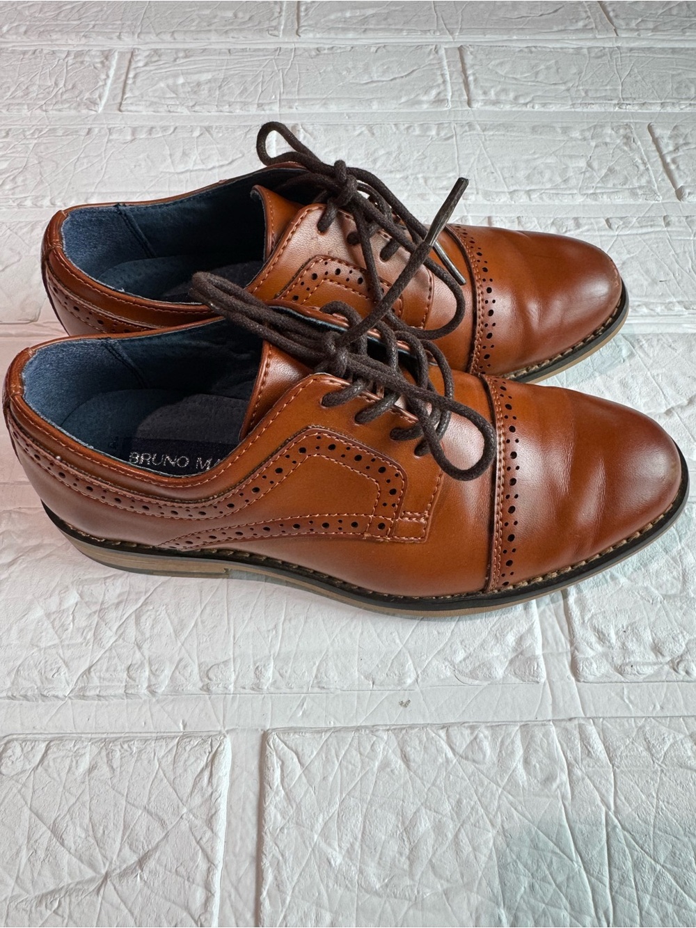 Bruno Marc Boys' Brown Dress with Brogue Detailing Size 13